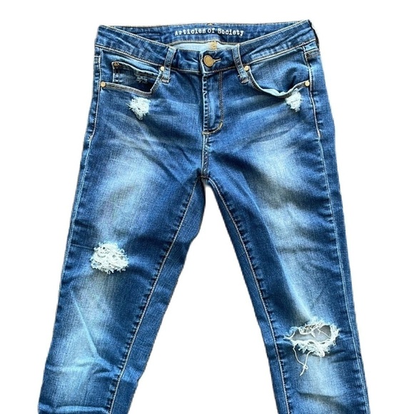 Sz25 Articles of Society Skinny Distressed Raw Hem Denim in Wood Wash VVGUC - Picture 3 of 14